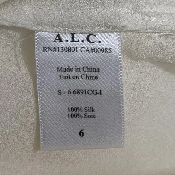 ALC Dress Women's Size 6 Cream 100% Silk Casual Work Office Long Sleeves