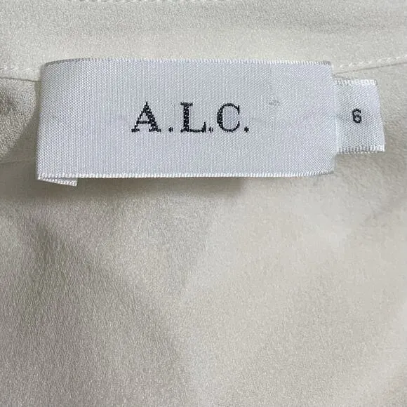 ALC Dress Women's Size 6 Cream 100% Silk Casual Work Office Long Sleeves