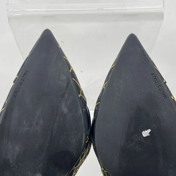 Alexander McQueen Metallic Embossed Ballerina Flats Croc Leather Black Gold 40