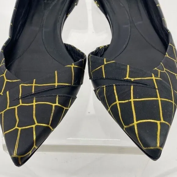 Alexander McQueen Metallic Embossed Ballerina Flats Croc Leather Black Gold 40