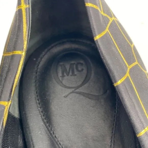 Alexander McQueen Metallic Embossed Ballerina Flats Croc Leather Black Gold 40