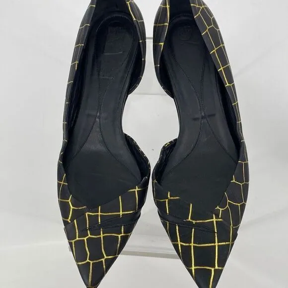 Alexander McQueen Metallic Embossed Ballerina Flats Croc Leather Black Gold 40