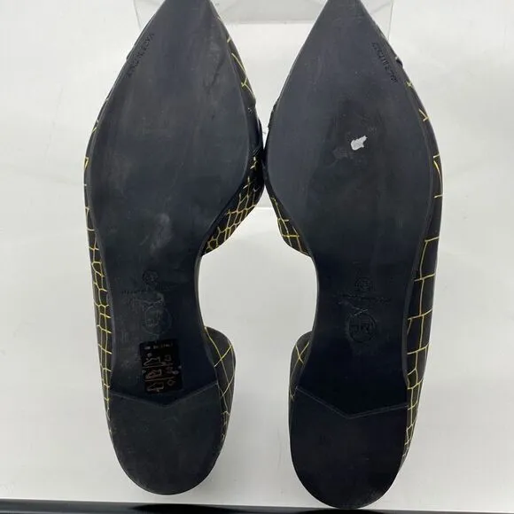 Alexander McQueen Metallic Embossed Ballerina Flats Croc Leather Black Gold 40