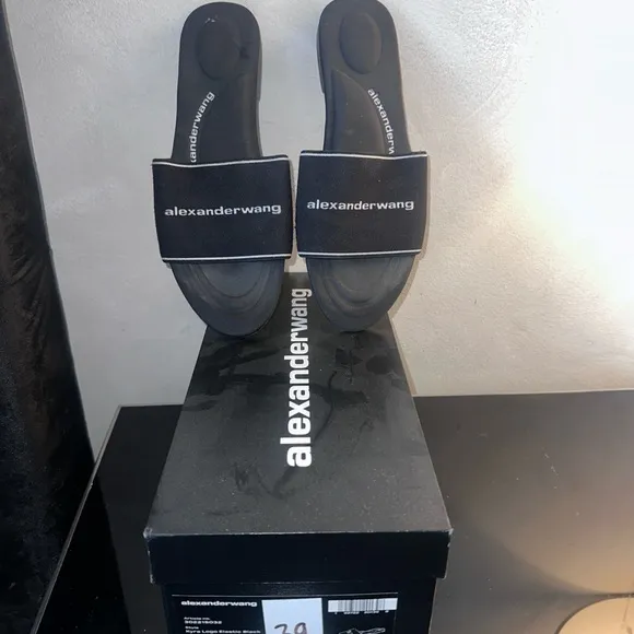 Alexander Wang Black Logo Slide Sandals
