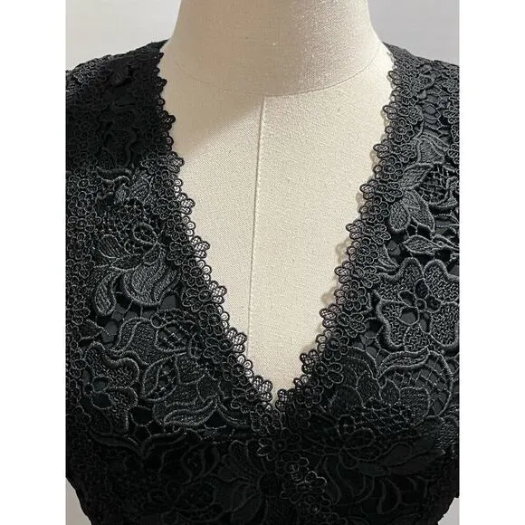 Alice and Olivia Black Cocktail Party Lennon Lace Mini Night Out Dress Sz 4