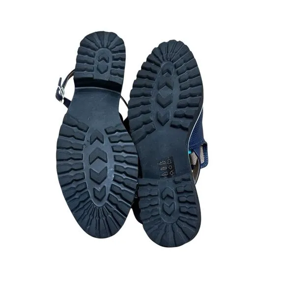 ALL BLACK  Blue Leather Sling Back Loafers | Size 7