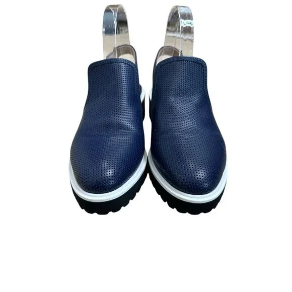 ALL BLACK  Blue Leather Sling Back Loafers | Size 7