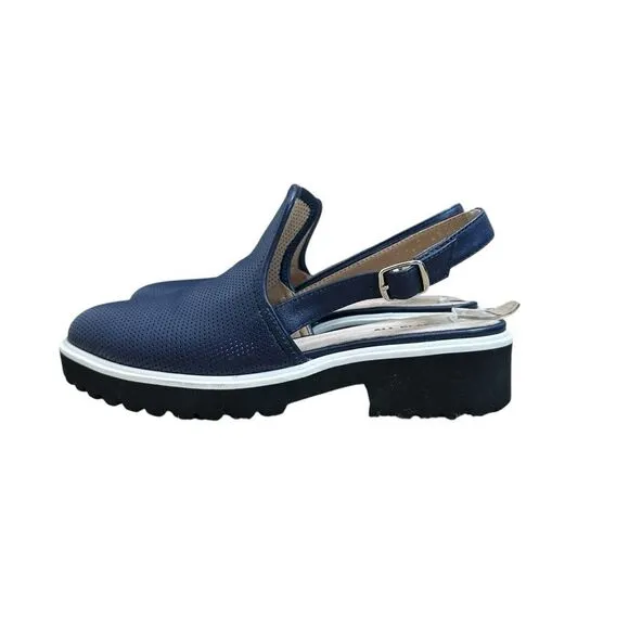 ALL BLACK  Blue Leather Sling Back Loafers | Size 7