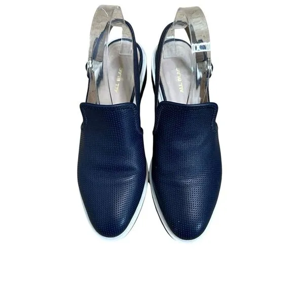 ALL BLACK  Blue Leather Sling Back Loafers | Size 7