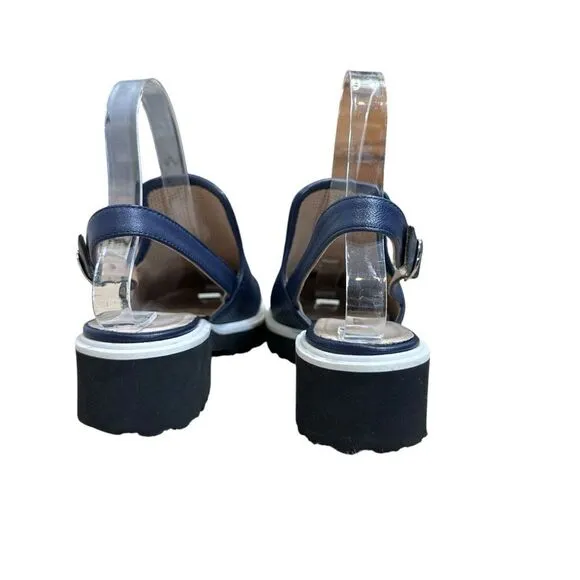 ALL BLACK  Blue Leather Sling Back Loafers | Size 7