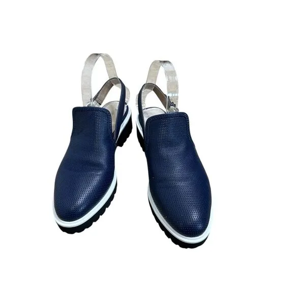 ALL BLACK  Blue Leather Sling Back Loafers | Size 7