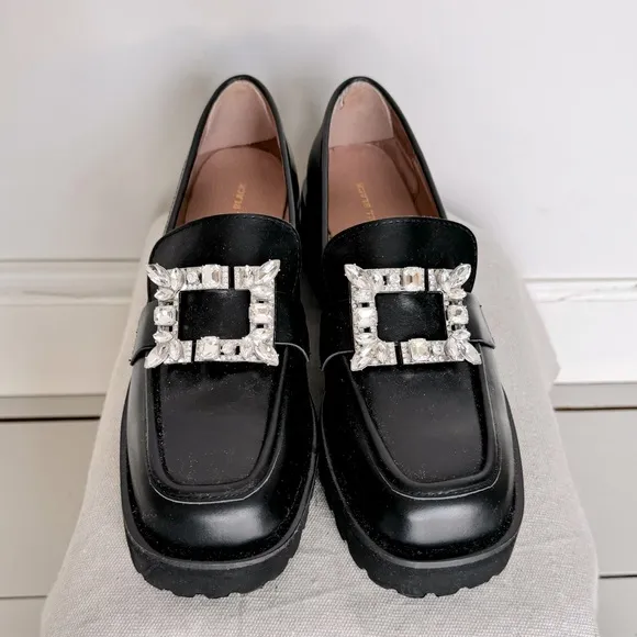 ALL BLACK womens embellished penny loafers never worn brand new size 39.5