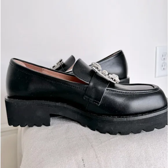 ALL BLACK womens embellished penny loafers never worn brand new size 39.5