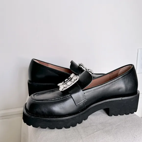 ALL BLACK womens embellished penny loafers never worn brand new size 39.5