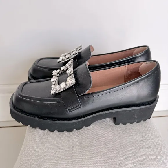 ALL BLACK womens embellished penny loafers never worn brand new size 39.5