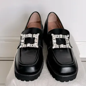 ALL BLACK womens embellished penny loafers never worn brand new size 39.5