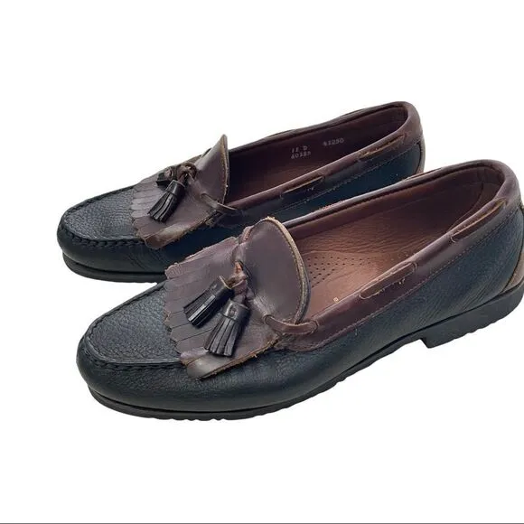 ALLEN EDMONDS NASHUA TASSEL SLIP ON LOAFERS BLACK/ BROWN LEATHER COMFY SZ 11 D