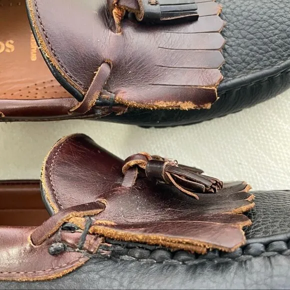 ALLEN EDMONDS NASHUA TASSEL SLIP ON LOAFERS BLACK/ BROWN LEATHER COMFY SZ 11 D