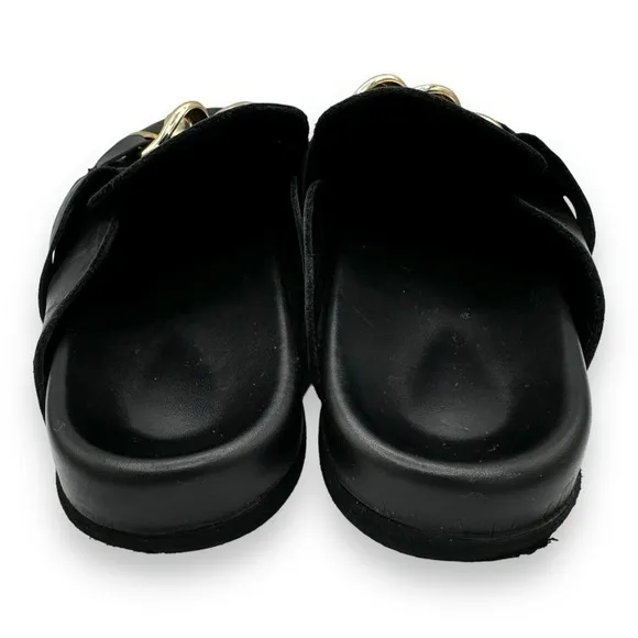 Alohas Fireplace Chain Leather Clogs Flats, Black, Size 39 EUR/8.5 US