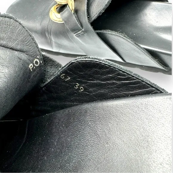 Alohas Fireplace Chain Leather Clogs Flats, Black, Size 39 EUR/8.5 US
