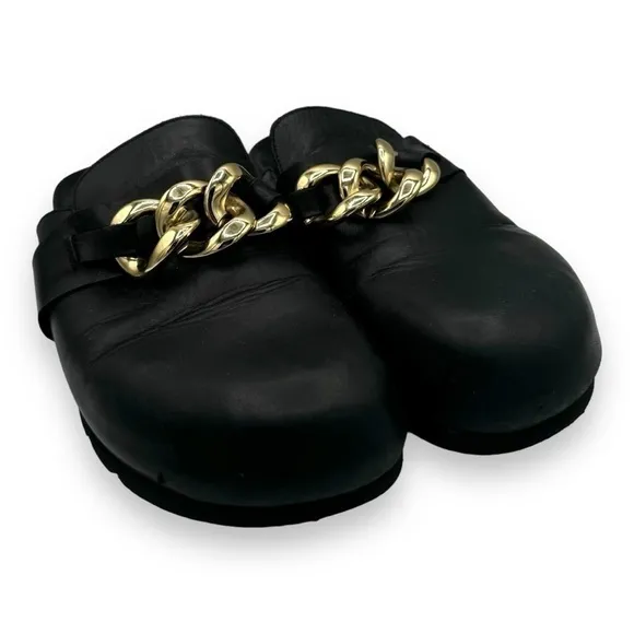 Alohas Fireplace Chain Leather Clogs Flats, Black, Size 39 EUR/8.5 US
