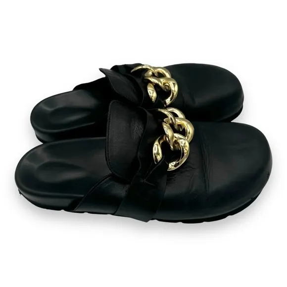 Alohas Fireplace Chain Leather Clogs Flats, Black, Size 39 EUR/8.5 US