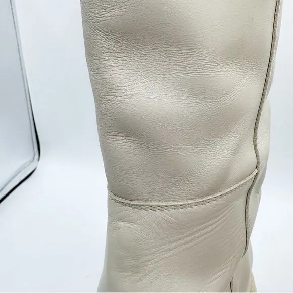 Alohas Katiuska Tall Lug Boots Off White Leather Knee High Chunky Platform 9.5