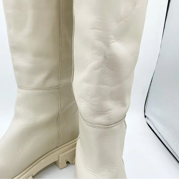 Alohas Katiuska Tall Lug Boots Off White Leather Knee High Chunky Platform 9.5