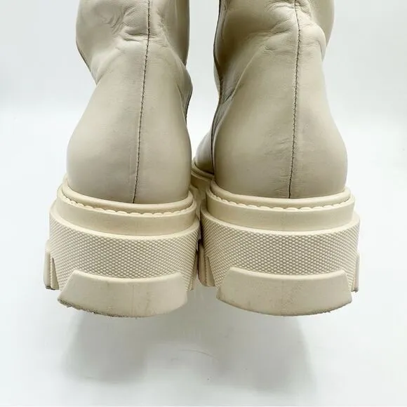Alohas Katiuska Tall Lug Boots Off White Leather Knee High Chunky Platform 9.5