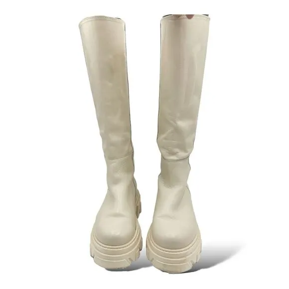 Alohas Katiuska Tall Lug Boots Off White Leather Knee High Chunky Platform 9.5