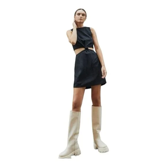 Alohas Katiuska Tall Lug Boots Off White Leather Knee High Chunky Platform 9.5