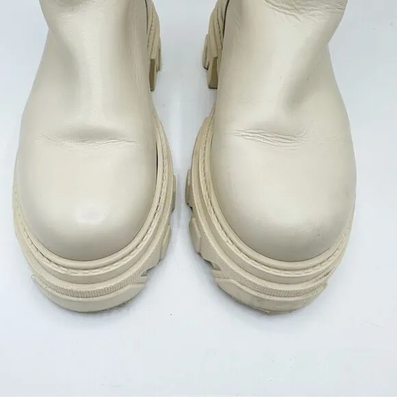 Alohas Katiuska Tall Lug Boots Off White Leather Knee High Chunky Platform 9.5