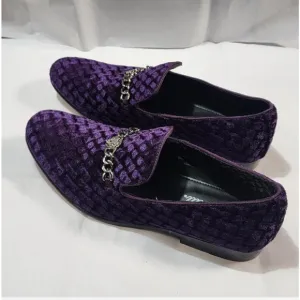 Amali Felix-049 Men’s Purple Velvet Loafers w/ Chain Detail – Size 10