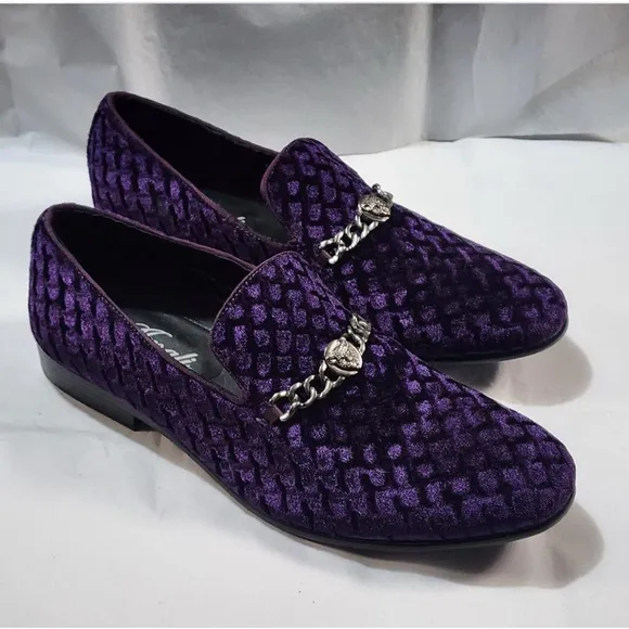 Amali Felix-049 Men’s Purple Velvet Loafers w/ Chain Detail – Size 10