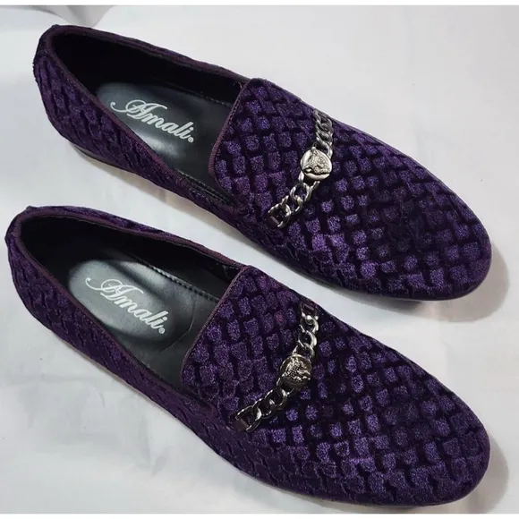 Amali Felix-049 Men’s Purple Velvet Loafers w/ Chain Detail – Size 10