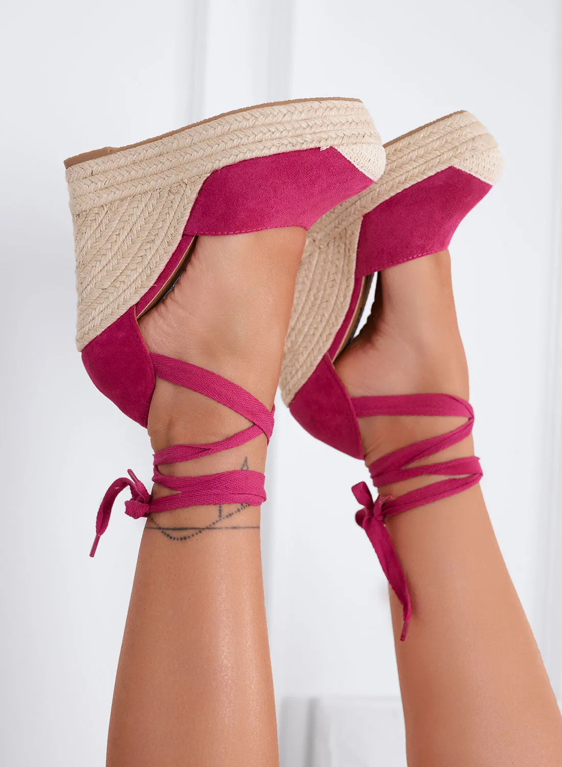 AMBRA - Espadrilles fuxia con zeppa in corda e laccio