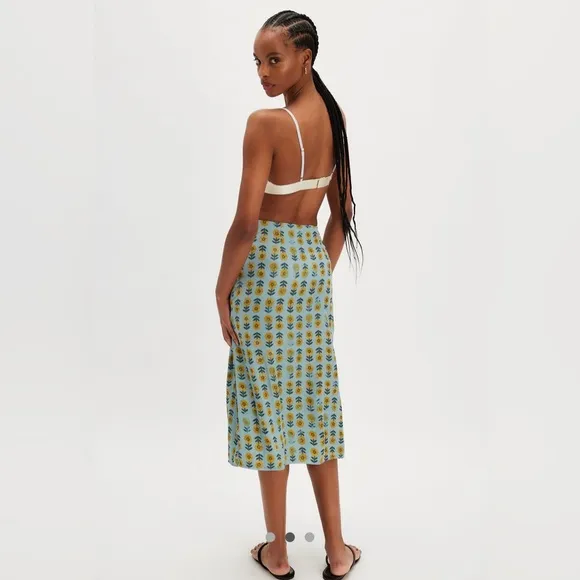 Analise Printed Midi Skirt NWOT robins egg combo