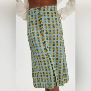 Analise Printed Midi Skirt NWOT robins egg combo