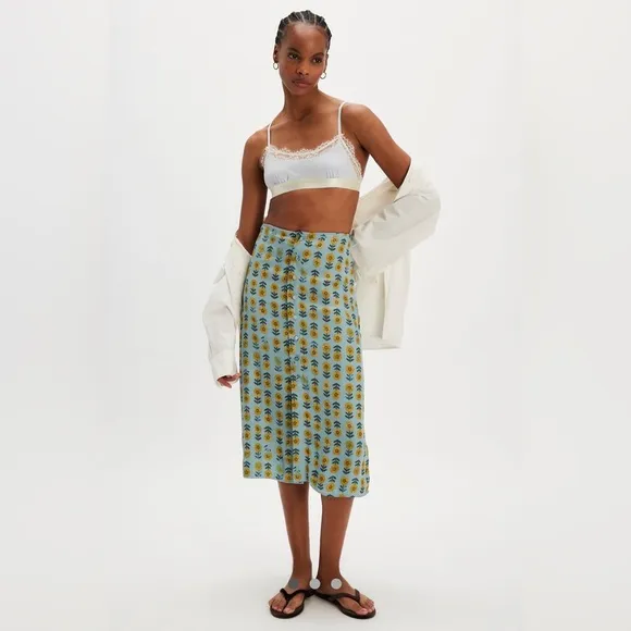 Analise Printed Midi Skirt NWOT robins egg combo