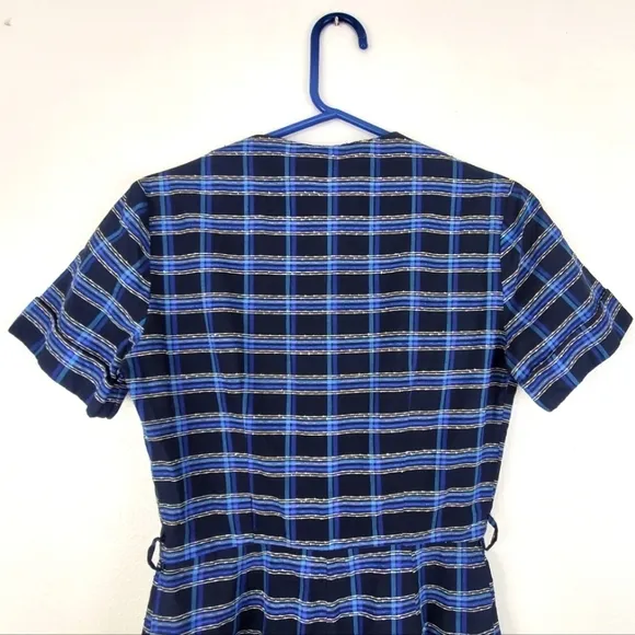 Ann Taylor Blue Plaid Midi Dress Short Sleeve VINTAGE ILGWU Sz Small