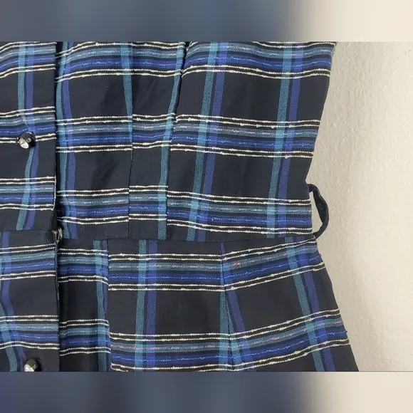 Ann Taylor Blue Plaid Midi Dress Short Sleeve VINTAGE ILGWU Sz Small