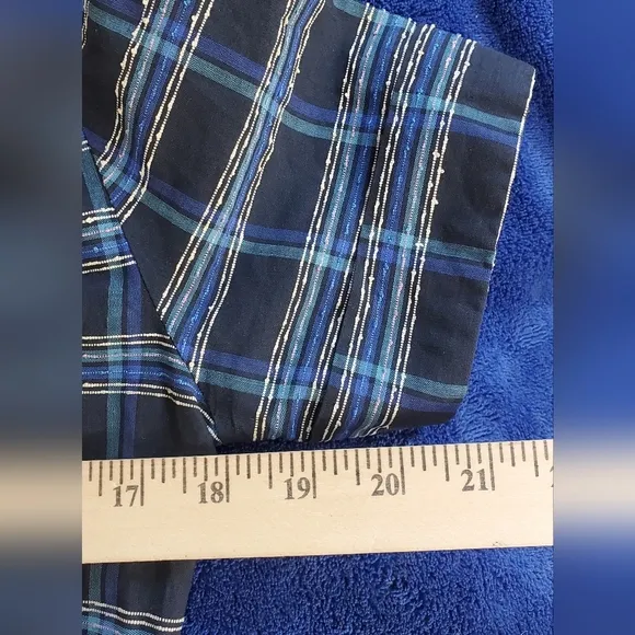 Ann Taylor Blue Plaid Midi Dress Short Sleeve VINTAGE ILGWU Sz Small