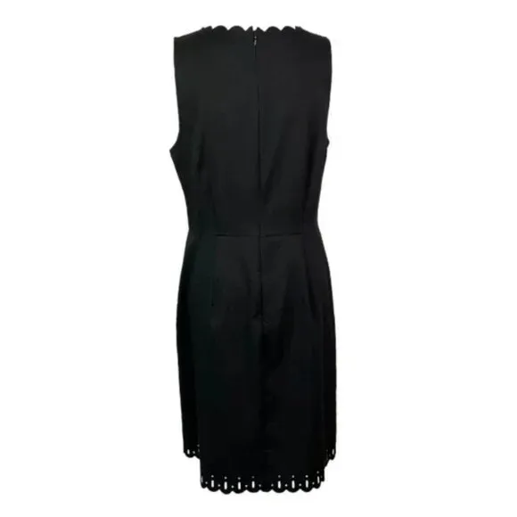 Ann Taylor Loft Black Laser Cut Scalloped Minimalist Fitted Sheath Midi Dress 2