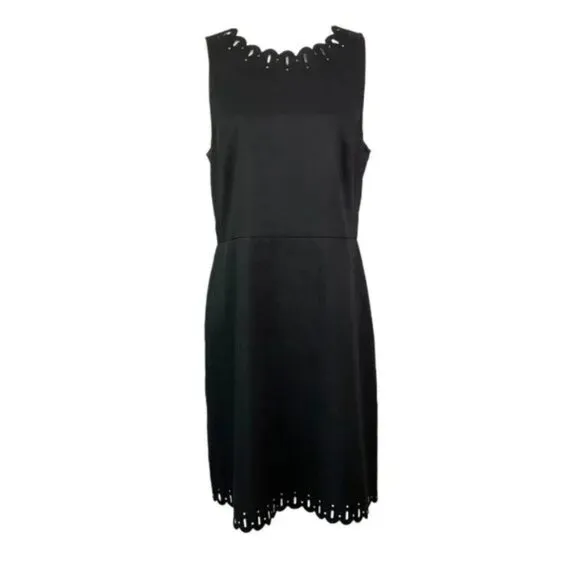 Ann Taylor Loft Black Laser Cut Scalloped Minimalist Fitted Sheath Midi Dress 2