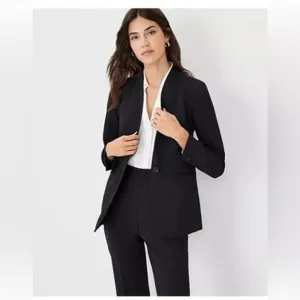 Ann Taylor Long Collarless Blazer Fluid Crepe Black Size 14 Workwear Chic