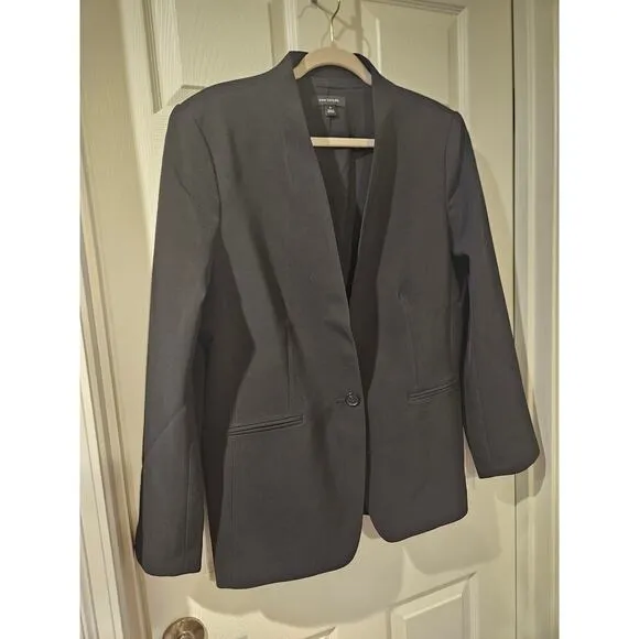 Ann Taylor Long Collarless Blazer Fluid Crepe Black Size 14 Workwear Chic