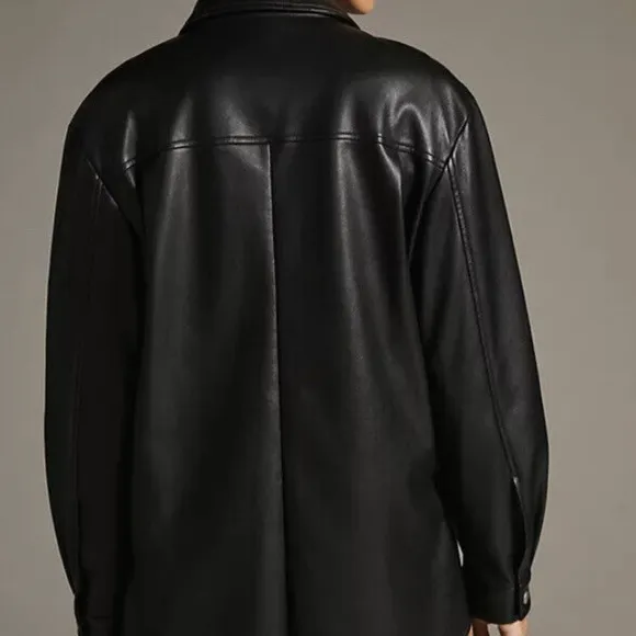 Anthropologie Avec Les Filles Oversized Faux Leather Shirt Jacket Shacket Sz XS
