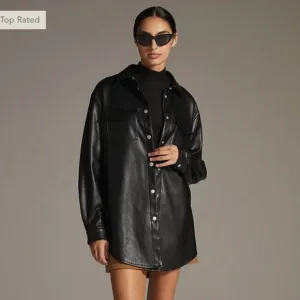 Anthropologie Avec Les Filles Oversized Faux Leather Shirt Jacket Shacket Sz XS