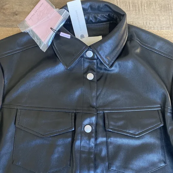 Anthropologie Avec Les Filles Oversized Faux Leather Shirt Jacket Shacket Sz XS