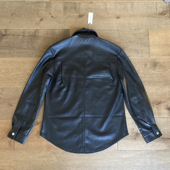 Anthropologie Avec Les Filles Oversized Faux Leather Shirt Jacket Shacket Sz XS